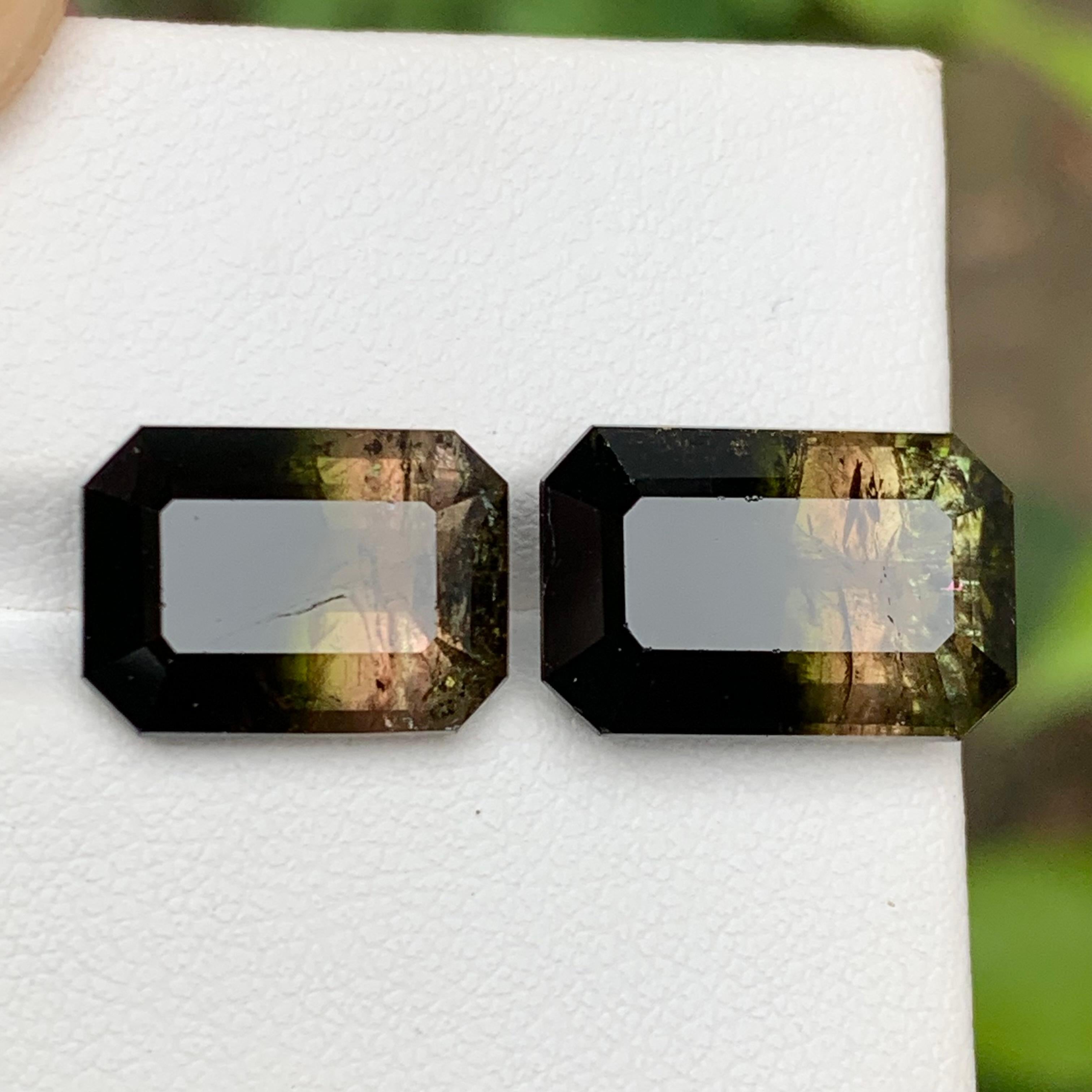 Tricolor Turmalina Natural Piedras Preciosas 15.90 Ct Corte Esmeralda  Pendientes, Joyas en venta 3