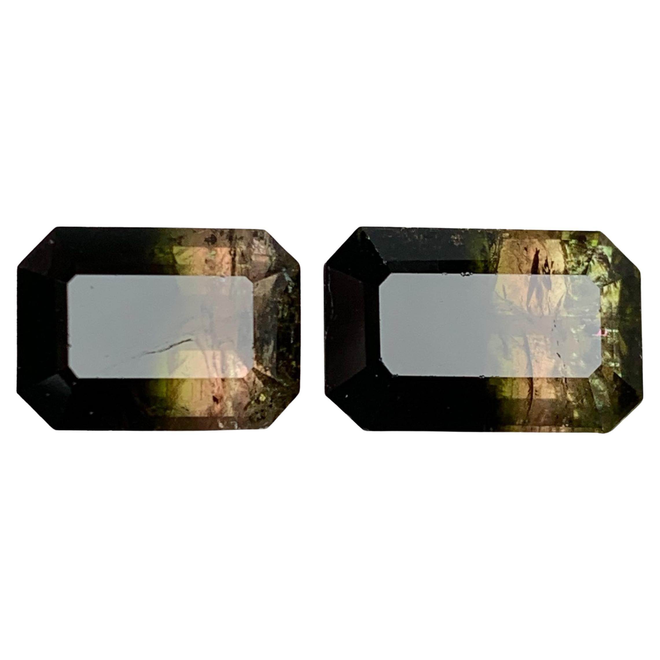Tricolor Turmalina Natural Piedras Preciosas 15.90 Ct Corte Esmeralda  Pendientes, Joyas en venta