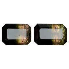 Tricolor Natural Tourmaline Gemstones 15.90 Ct Emerald Cut  Earrings, Jewelry