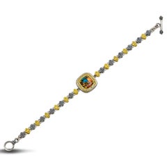 Tricolor Silver Bracelet with Mosaic Gemstone, Dimitrios Exclusive B83-2