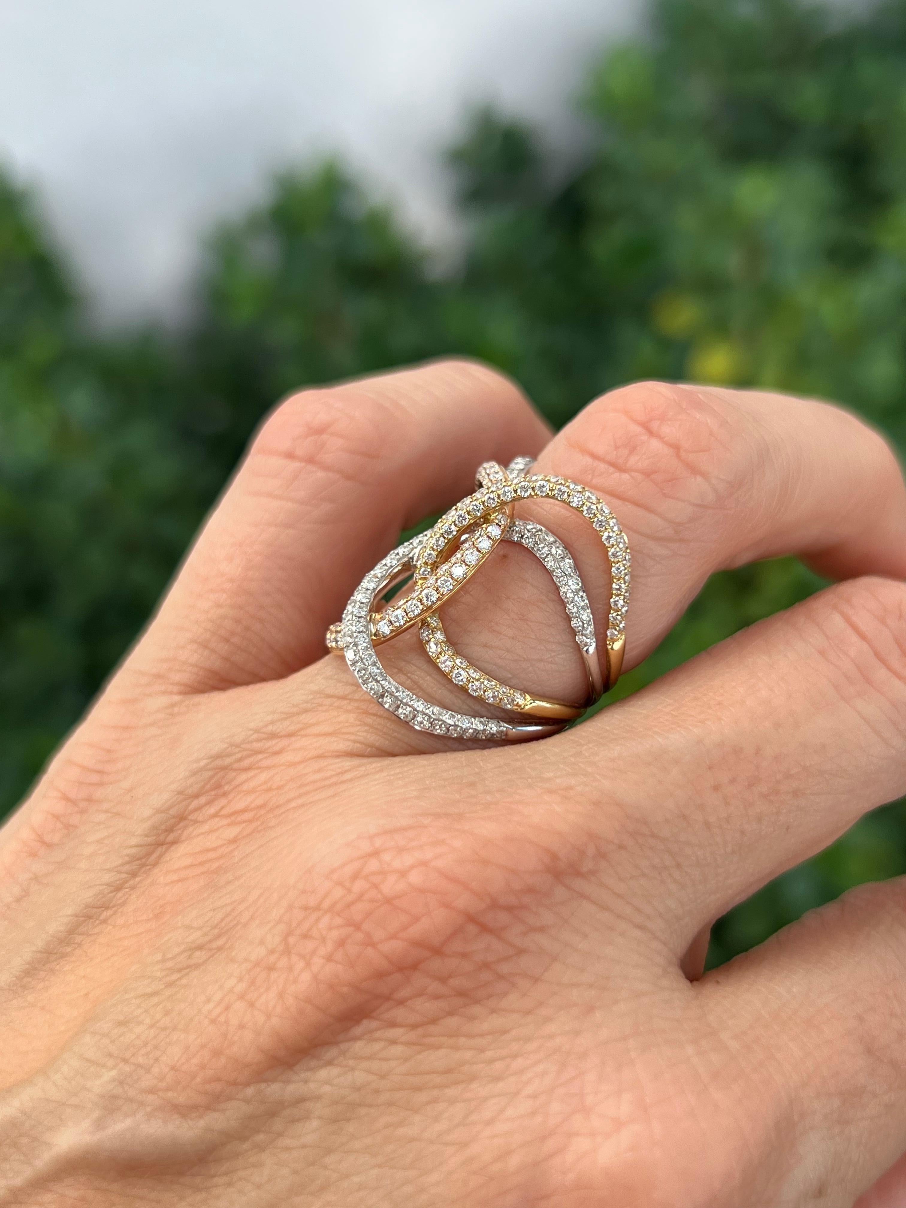 Tricolor Wide Diamond Band Ring In New Condition For Sale In Miami, FL