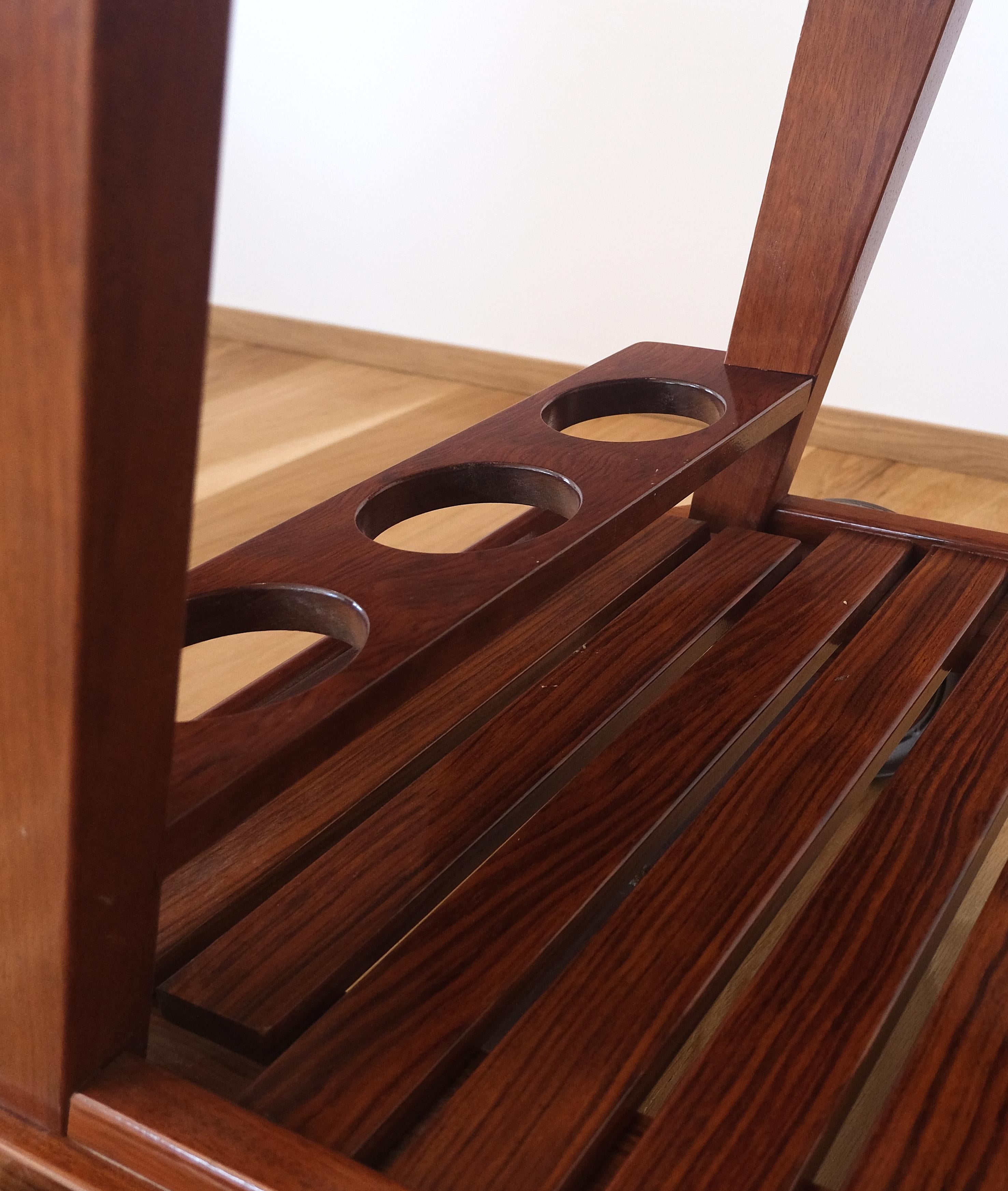 Tricomfort Solid Rosewood Large Wheel Outdoor Indoor Serving Cart Made in France For Sale 4