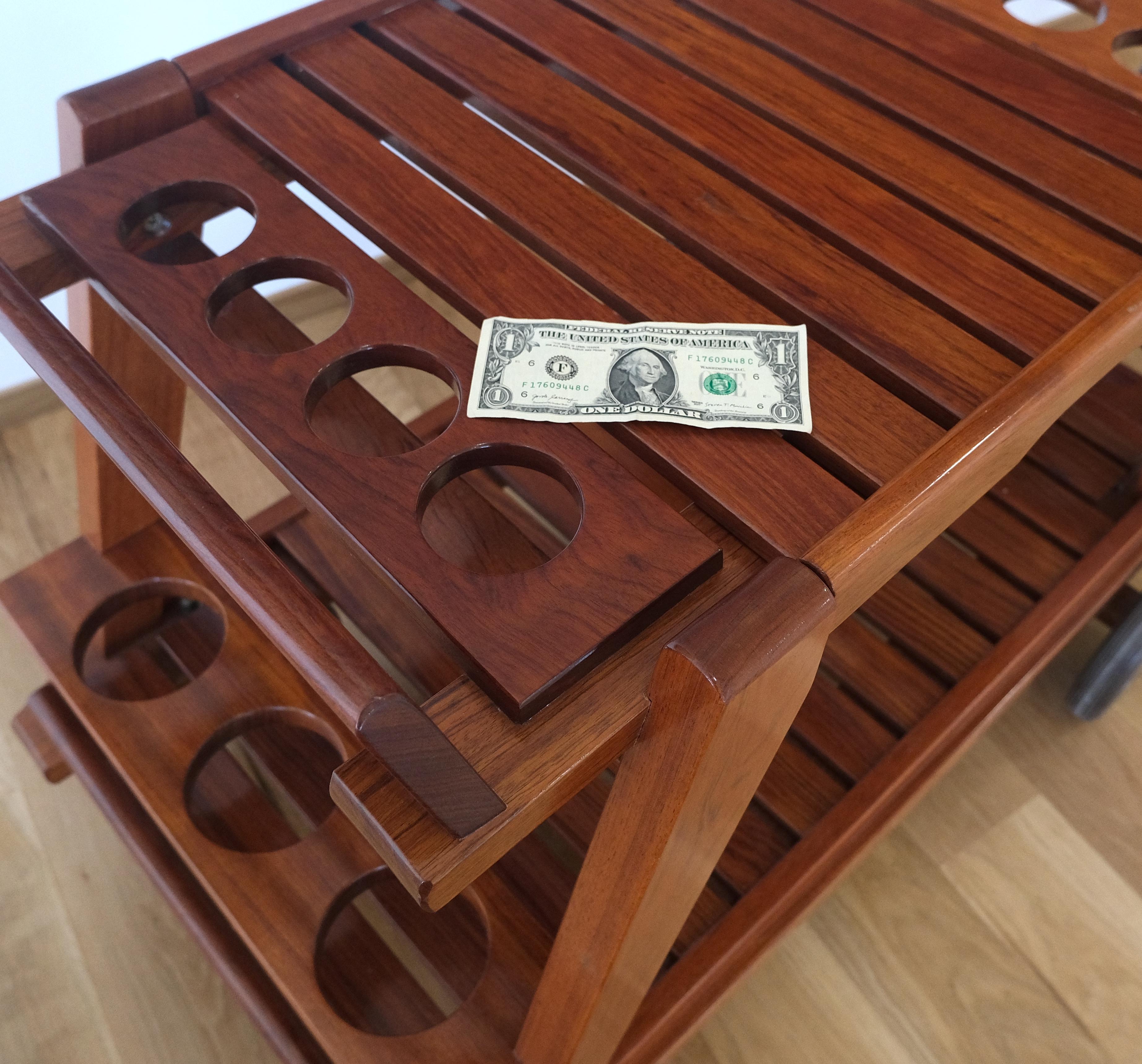 Tricomfort Solid Rosewood Large Wheel Outdoor Indoor Serving Cart Made in France For Sale 7