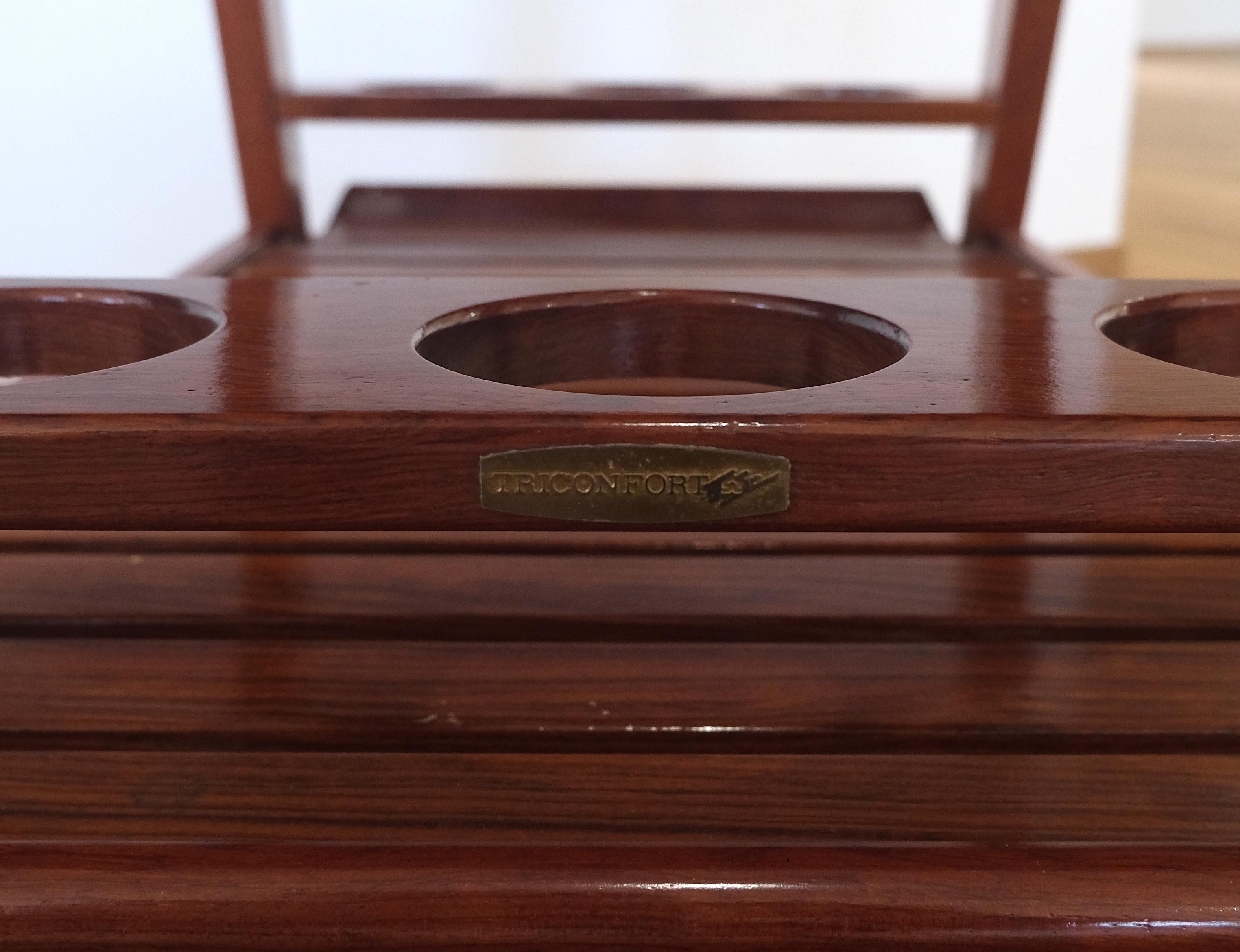 Tricomfort Solid Rosewood Large Wheel Outdoor Indoor Serving Cart Made in France For Sale 8
