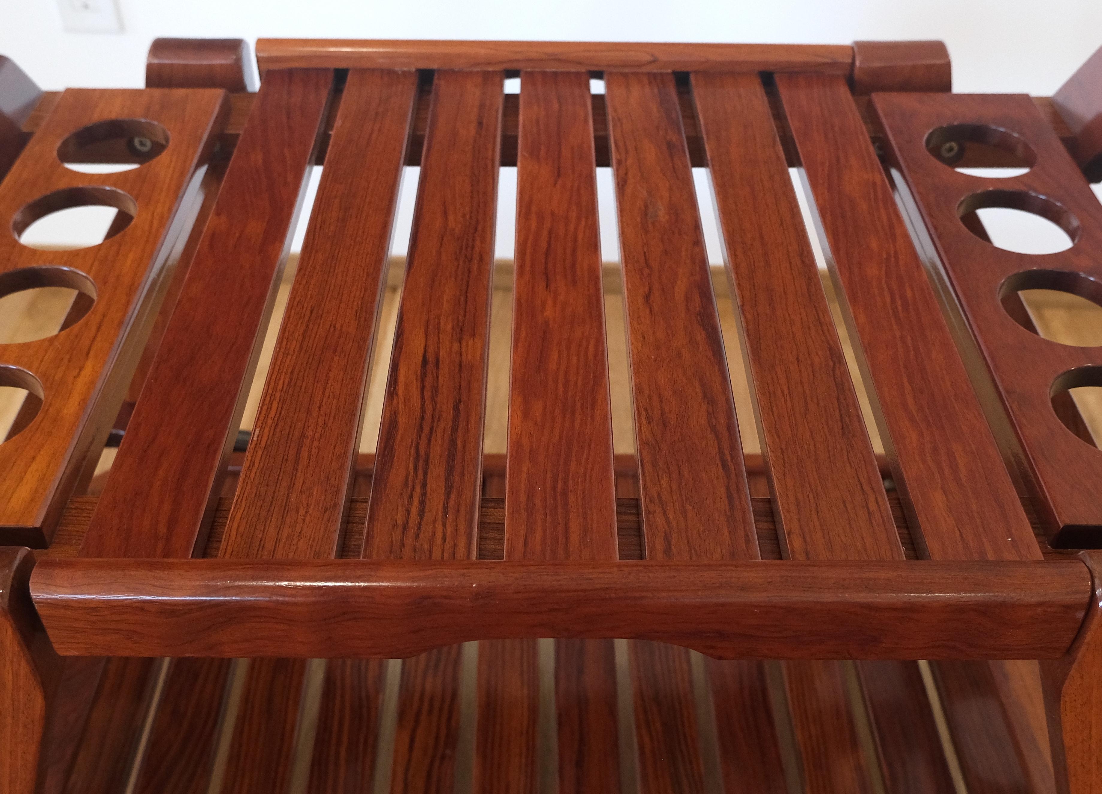 Tricomfort Solid Rosewood Large Wheel Outdoor Indoor Serving Cart Made in France In Excellent Condition For Sale In Rockaway, NJ