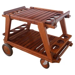 Tricomfort Solid Rosewood Large Wheel Outdoor Indoor Serving Cart Made in France