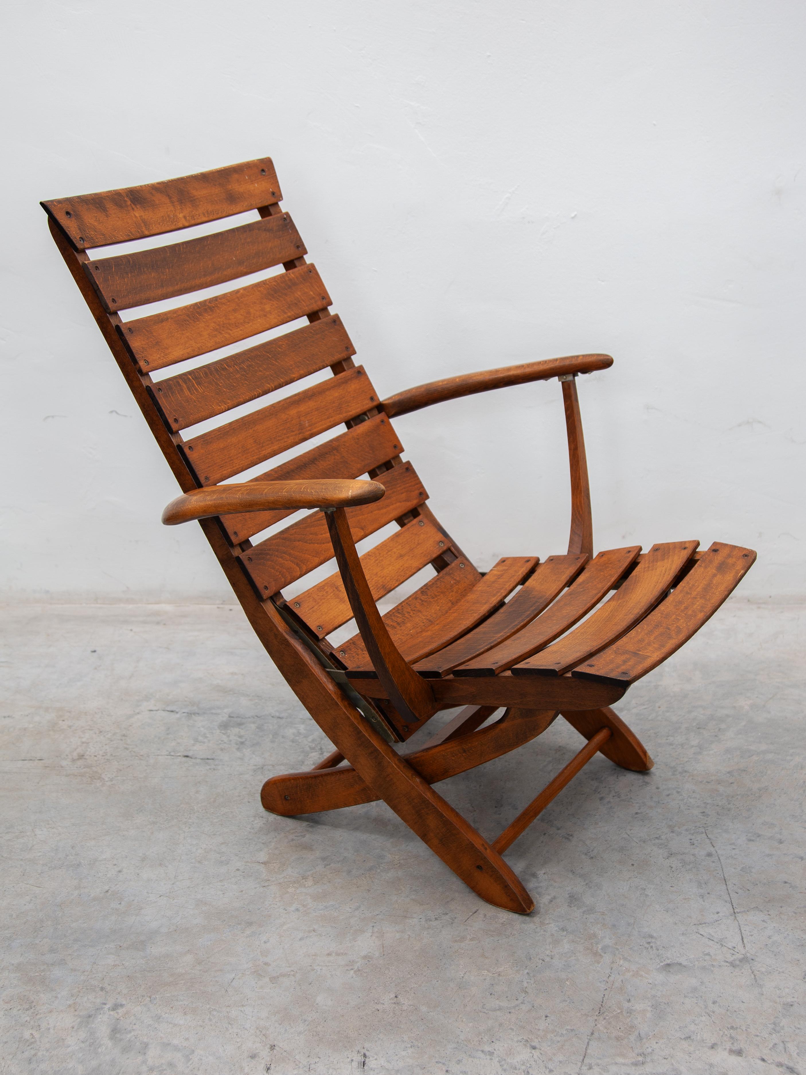 Fine XX secolo Triconfort Made in France Sedie da piscina regolabili in teak per esterni in vendita