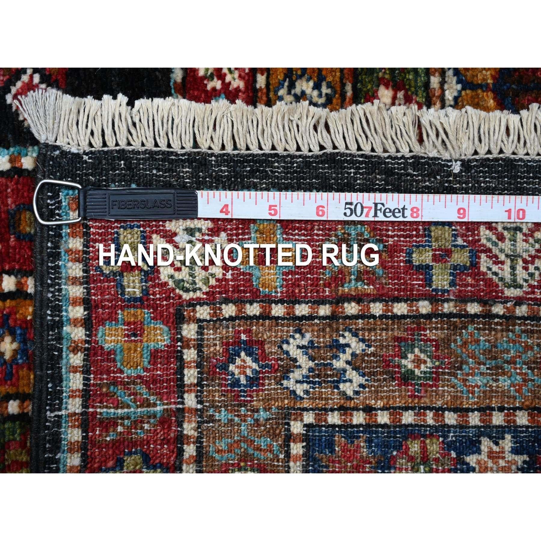 Tricorn Black Super Kazak Medallion Hand Knotted Wool Oriental Rug 9'1