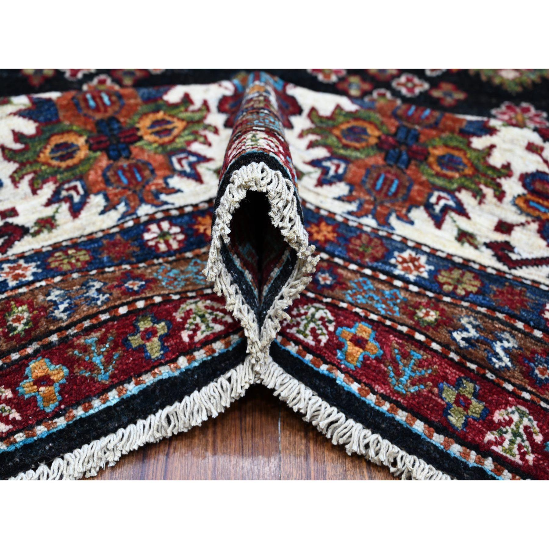 Tricorn Black Super Kazak Medallion Hand Knotted Wool Oriental Rug 9'1