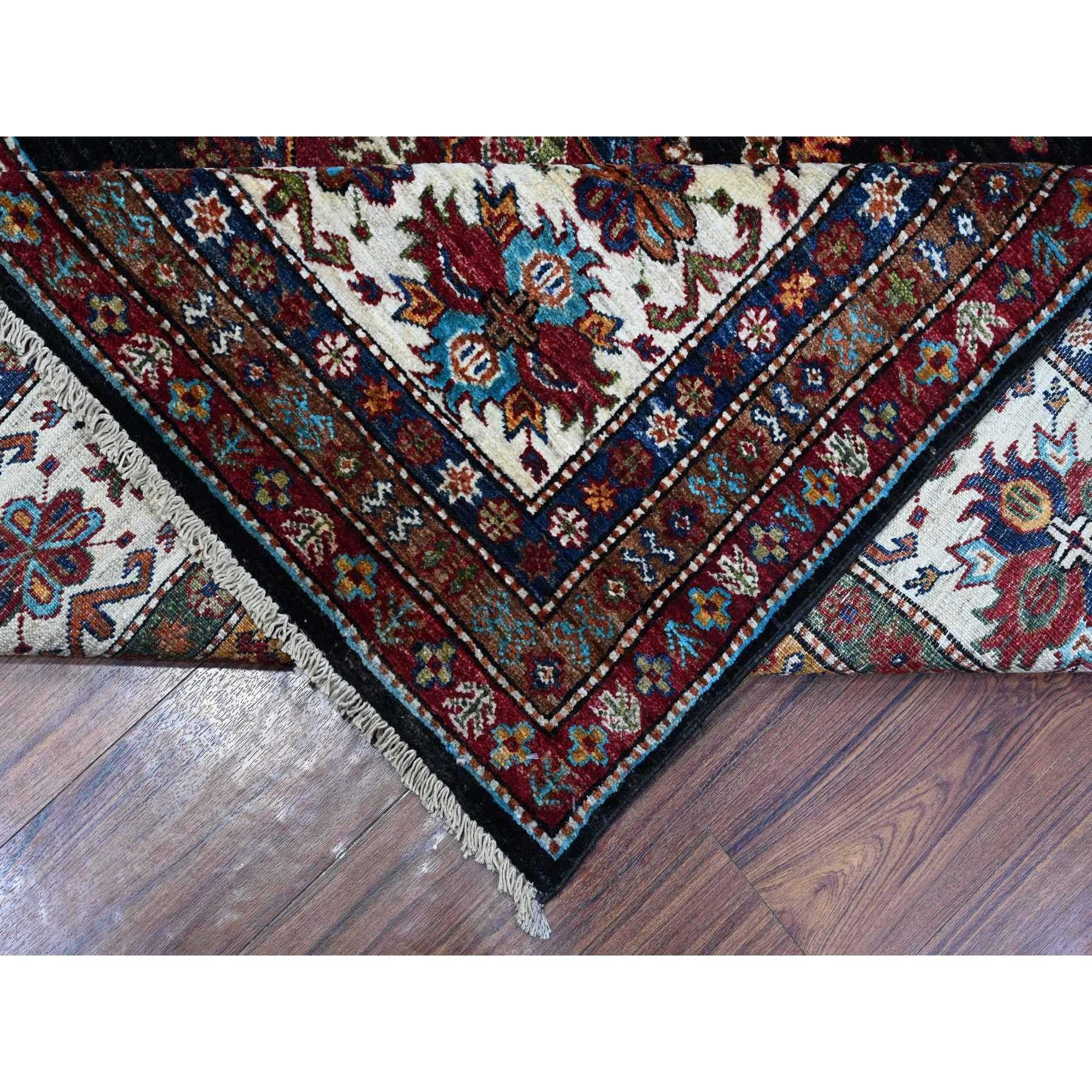 Contemporary Tricorn Black Super Kazak Medallion Hand Knotted Wool Oriental Rug 9'1
