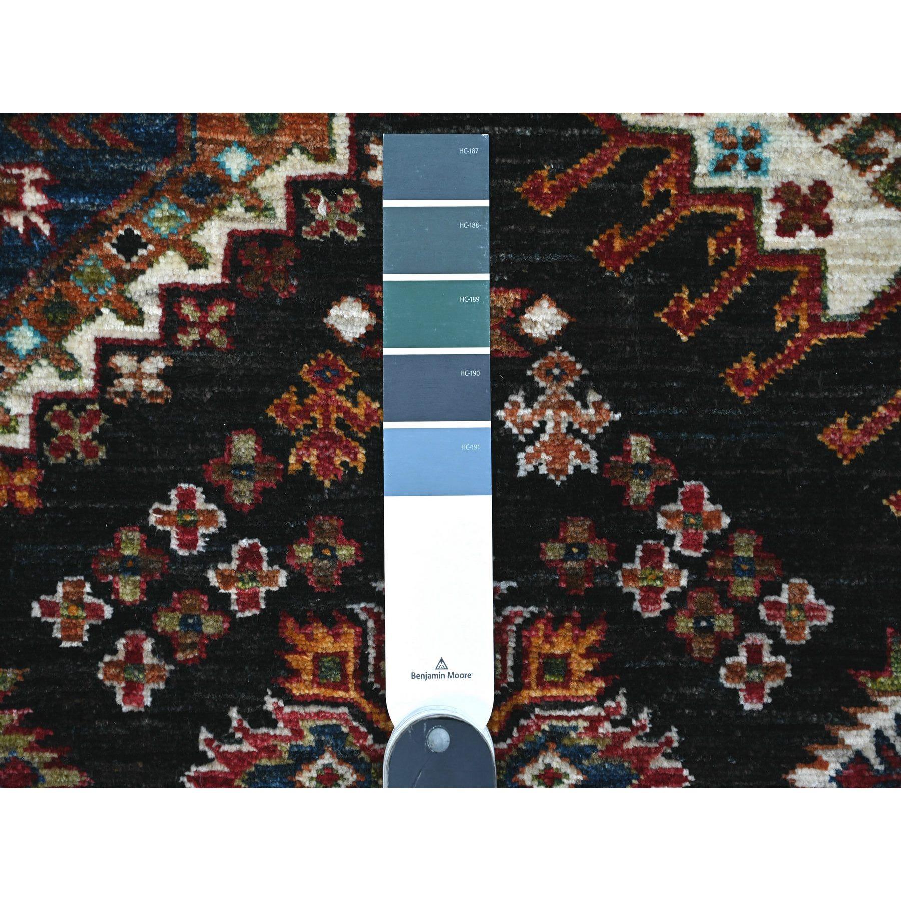Tricorn Black Super Kazak Medallion Hand Knotted Wool Oriental Rug 9'1