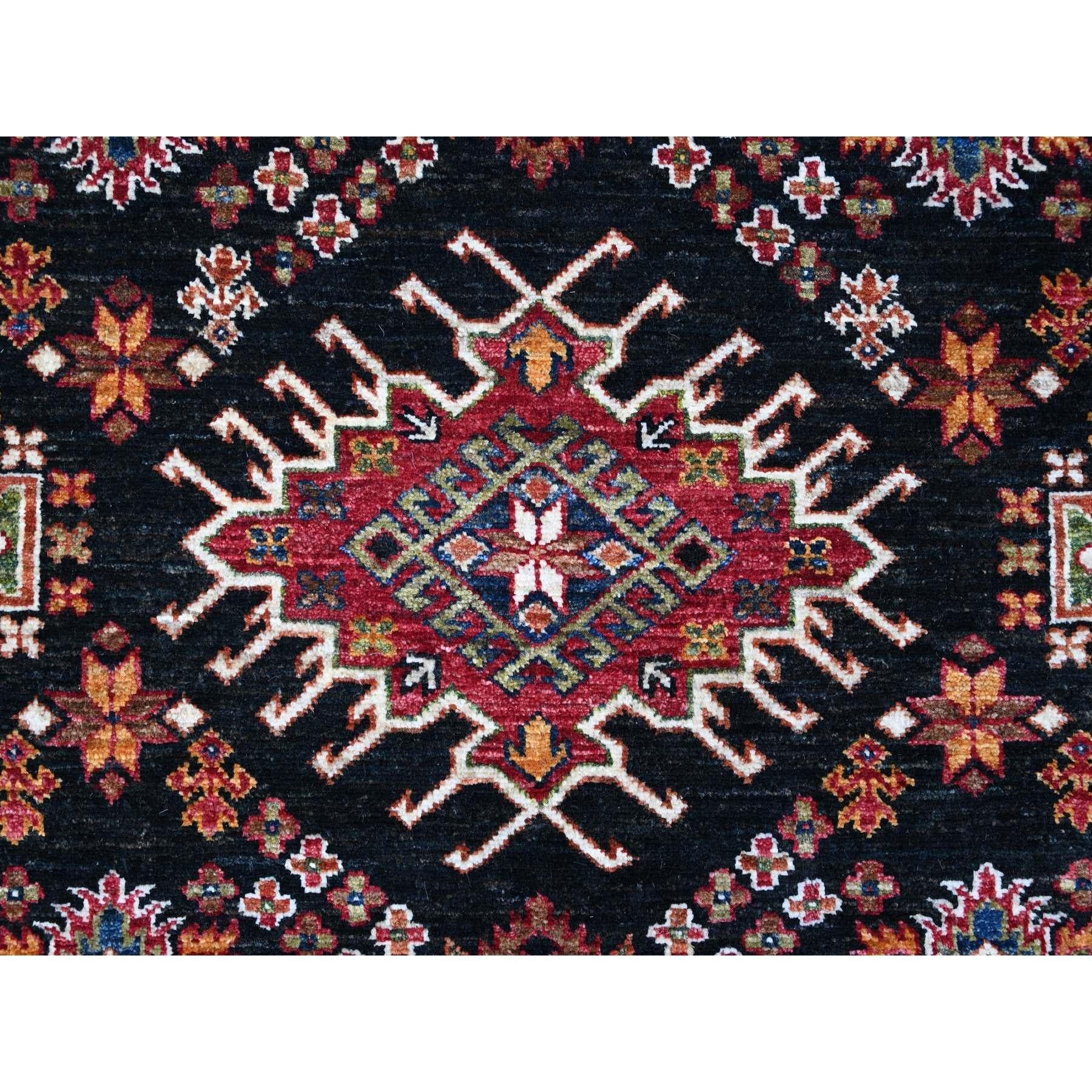 Tricorn Black Super Kazak Medallion Hand Knotted Wool Oriental Rug 9'1