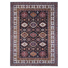 Tricorn Black Super Kazak Medallion Hand Knotted Wool Oriental Rug 9'1" x 12'1"