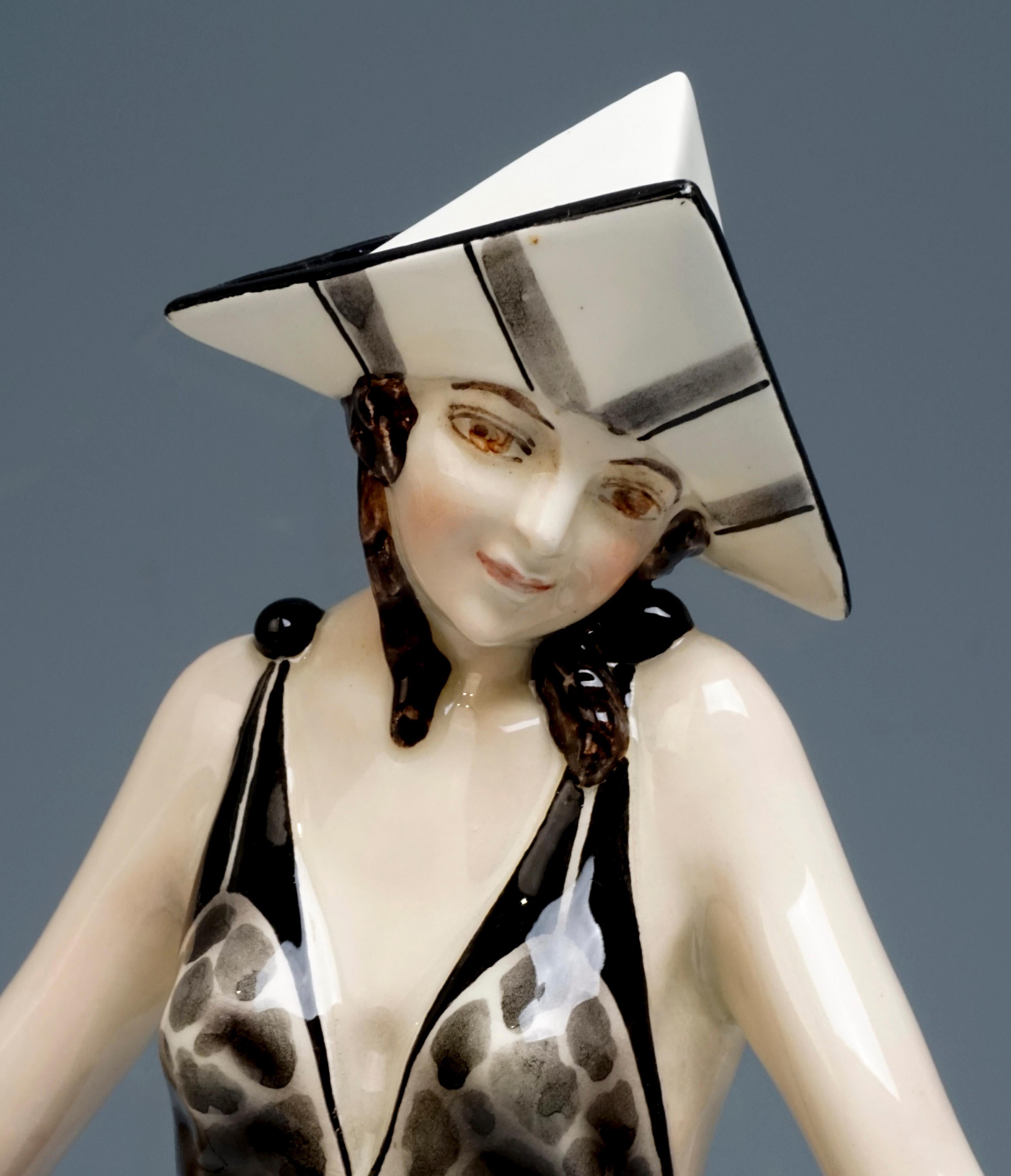 Hand-Crafted 'Tricorn' Young Lady in Carnival Costume by Stephan Dakon, Goldscheider