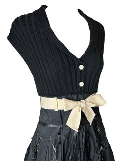 Tricot Chic Laser-Cut Full Skirted Dress with Bow, 2000s