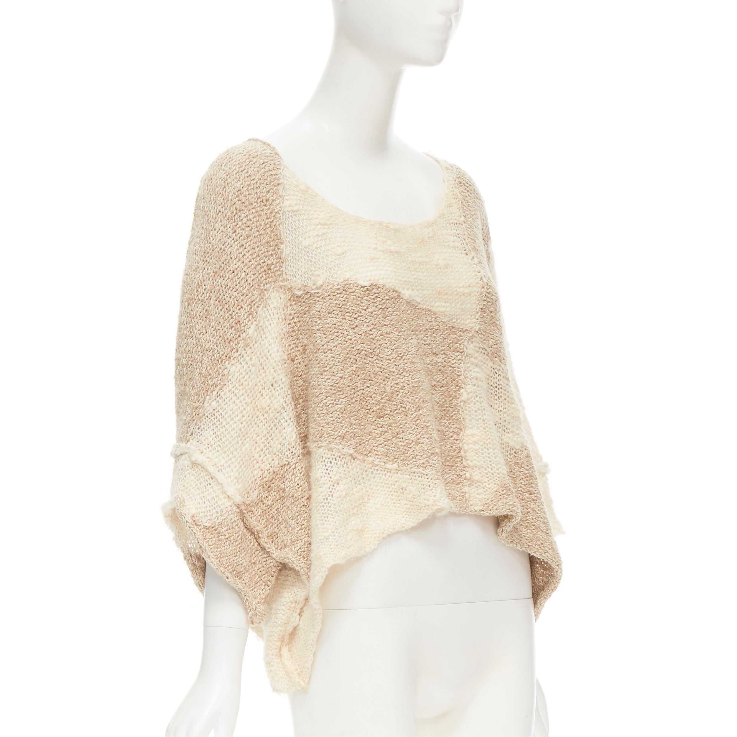 Beige TRICOT COMME DES GARCONS 1980's Vintage Hand Made crochet knit wool sweater For Sale