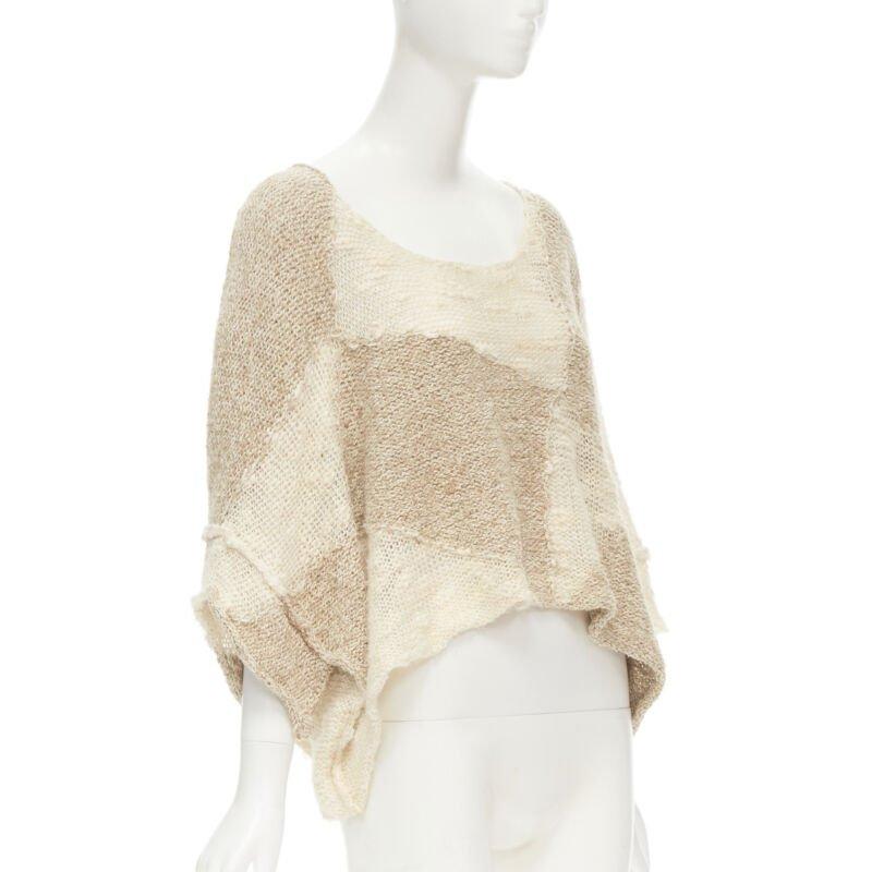 Beige TRICOT COMME DES GARCONS 1980's Vintage Hand Made crochet knit wool sweater en vente