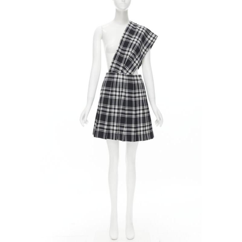 TRICOT COMME DES GARCONS 1980s Vintage plaid check sash pleated skirt M 7