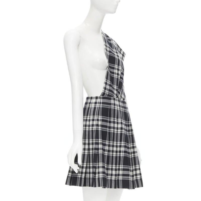 Gray TRICOT COMME DES GARCONS 1980s Vintage plaid check sash pleated skirt M
