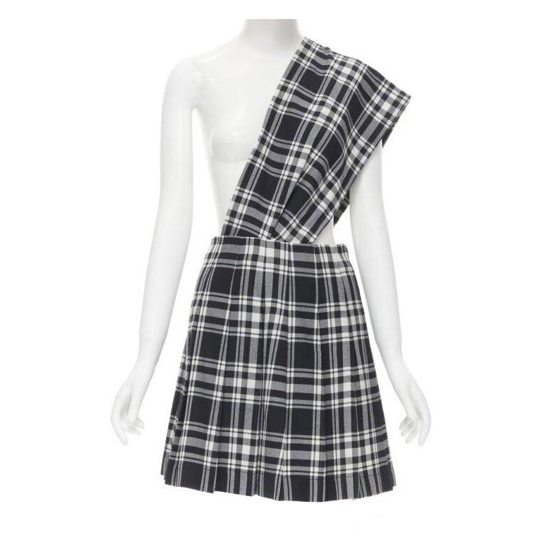 TRICOT COMME DES GARCONS 1980s Vintage plaid check sash pleated skirt M