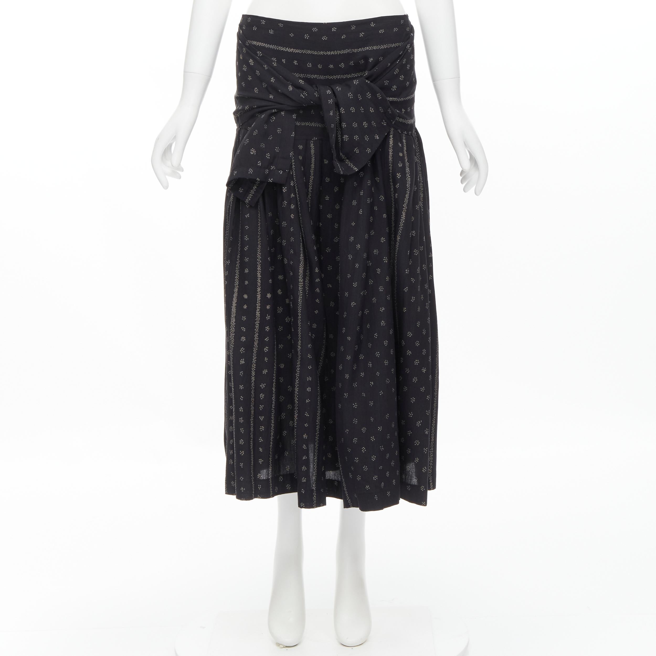 TRICOT COMME DES GARCONS black Ethnic Bohemian floral jacquard flared skirt S For Sale 5