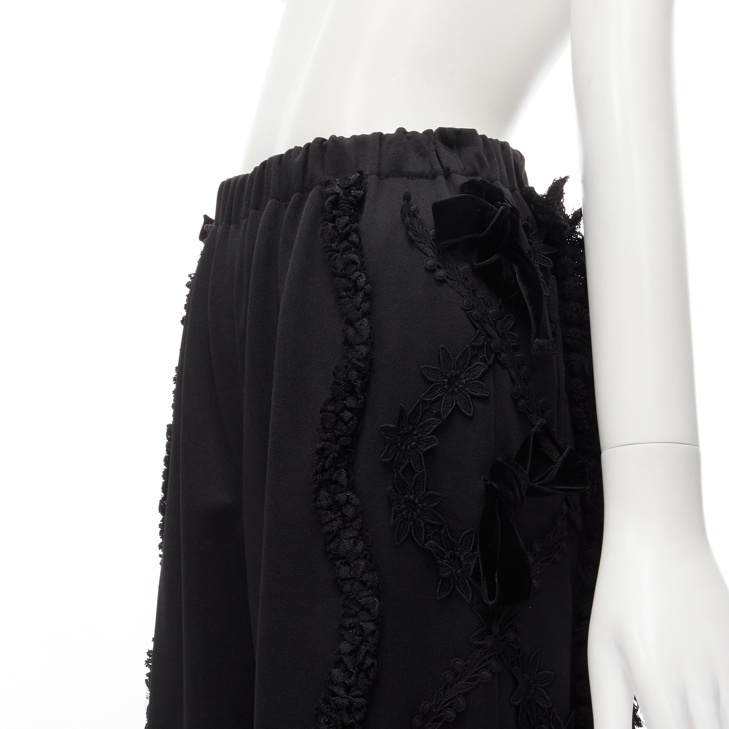 Women's TRICOT COMME DES GARCONS black ruffle floral velvet ribbon trim wide pants S For Sale