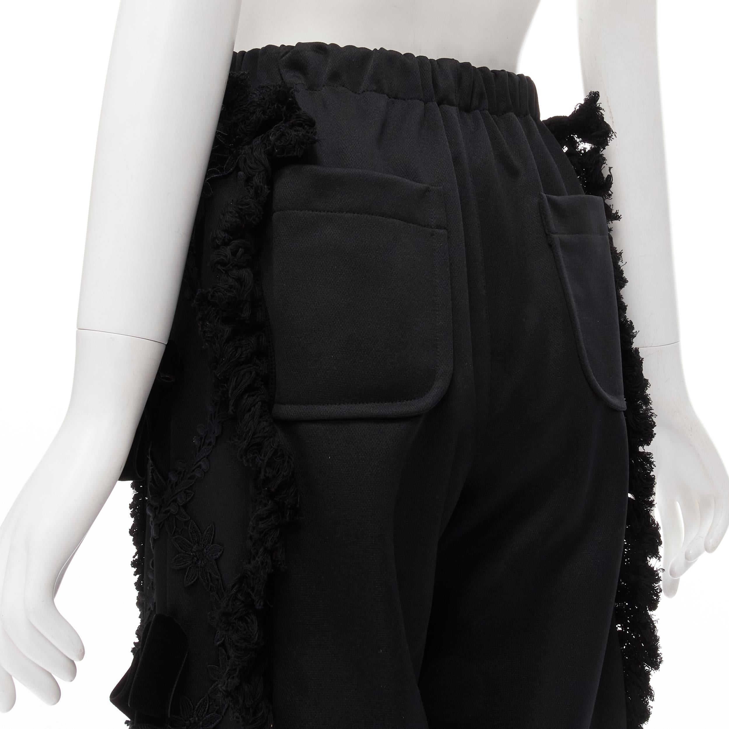 TRICOT COMME DES GARCONS black ruffle floral velvet ribbon trim wide pants S For Sale 1