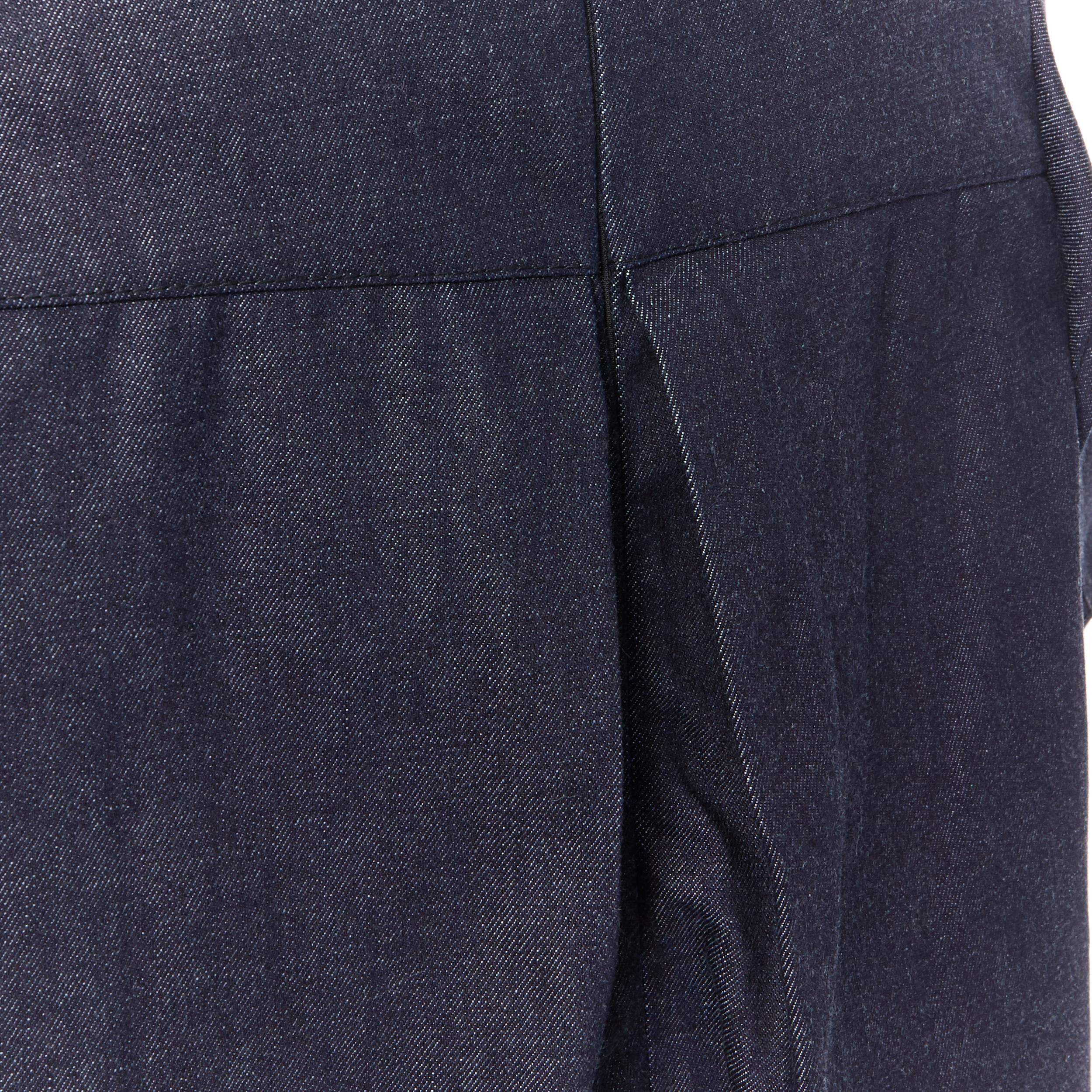 TRICOT COMME DES GARCONS dark indigo blue denim ruffle sleeve casual dress S 2