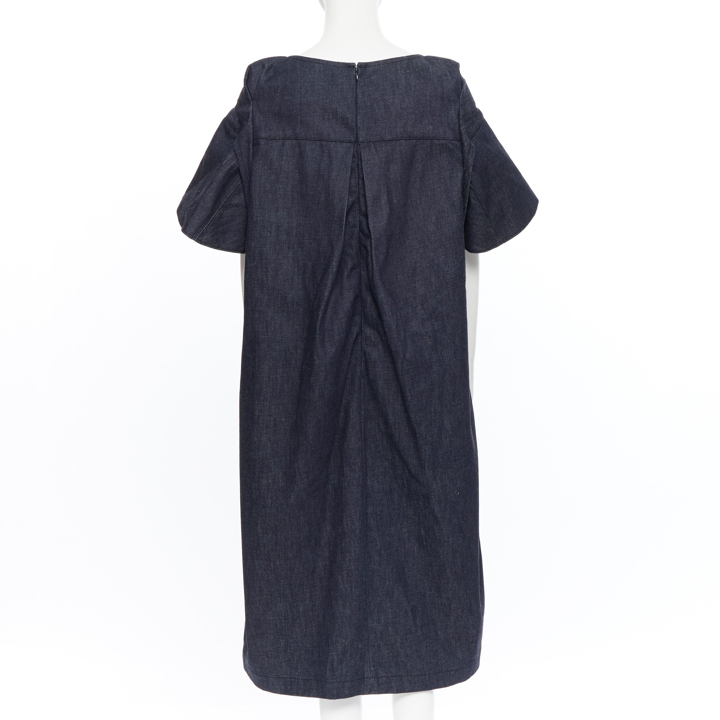 Blue TRICOT COMME DES GARCONS dark indigo blue denim ruffle sleeve casual dress S
