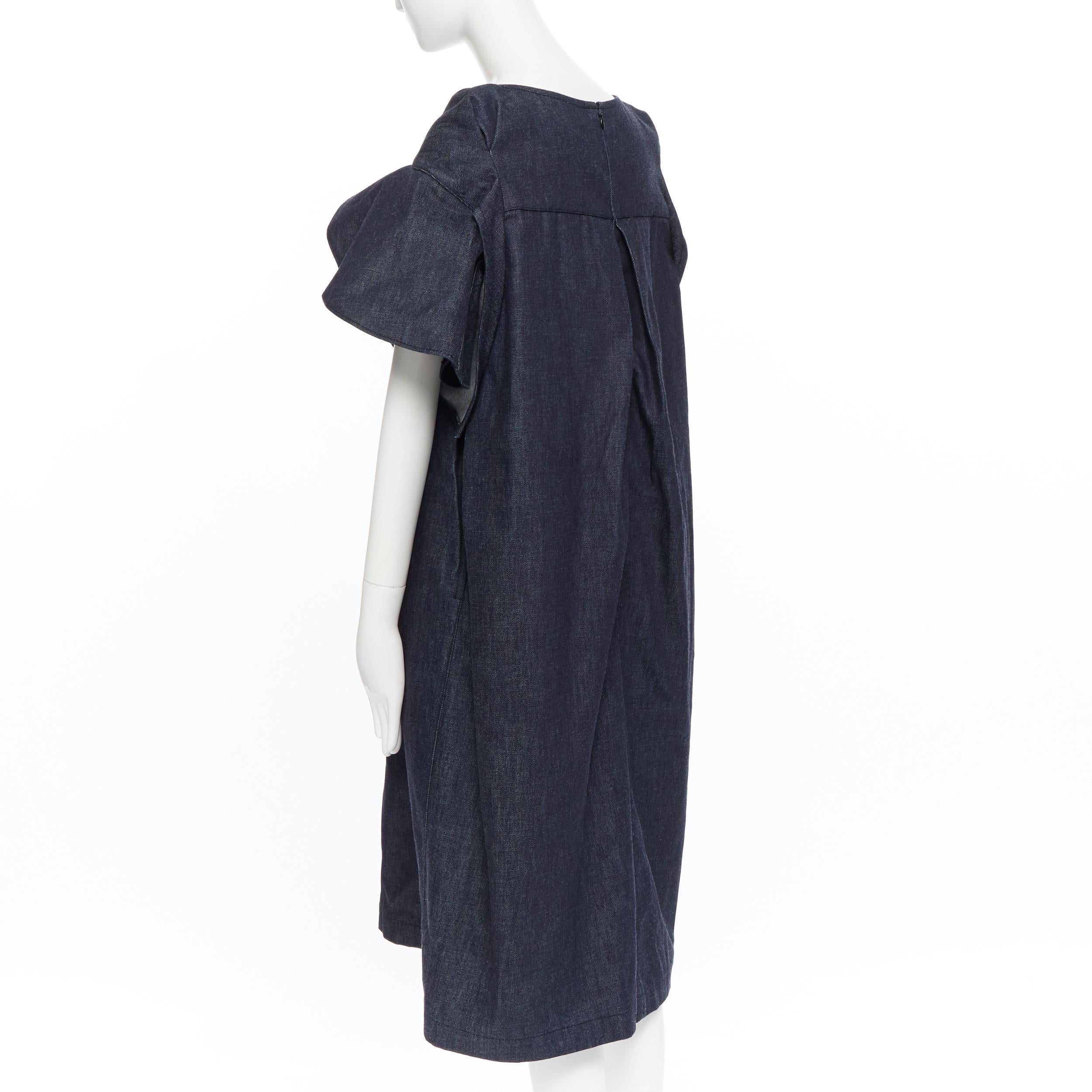 TRICOT COMME DES GARCONS dark indigo blue denim ruffle sleeve casual dress S In Excellent Condition In Hong Kong, NT