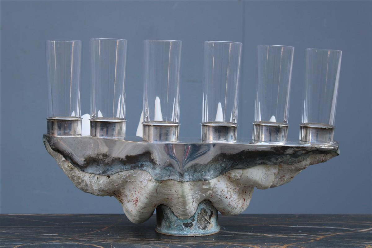 Tridacna Shell With Champagne Glasses Oysters Gabriella Binazzi 1970 For Sale 12