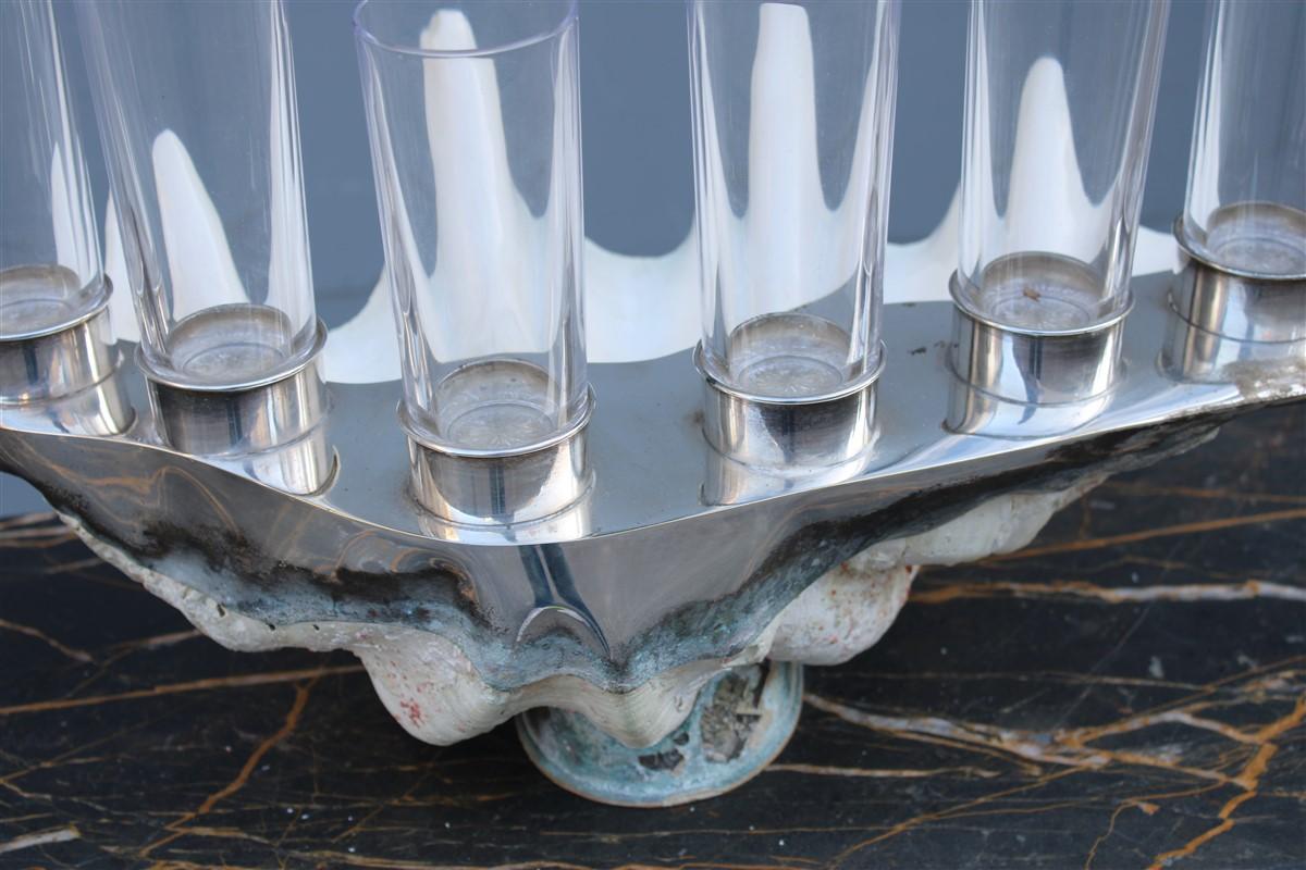 Late 20th Century Tridacna Shell With Champagne Glasses Oysters Gabriella Binazzi 1970 For Sale