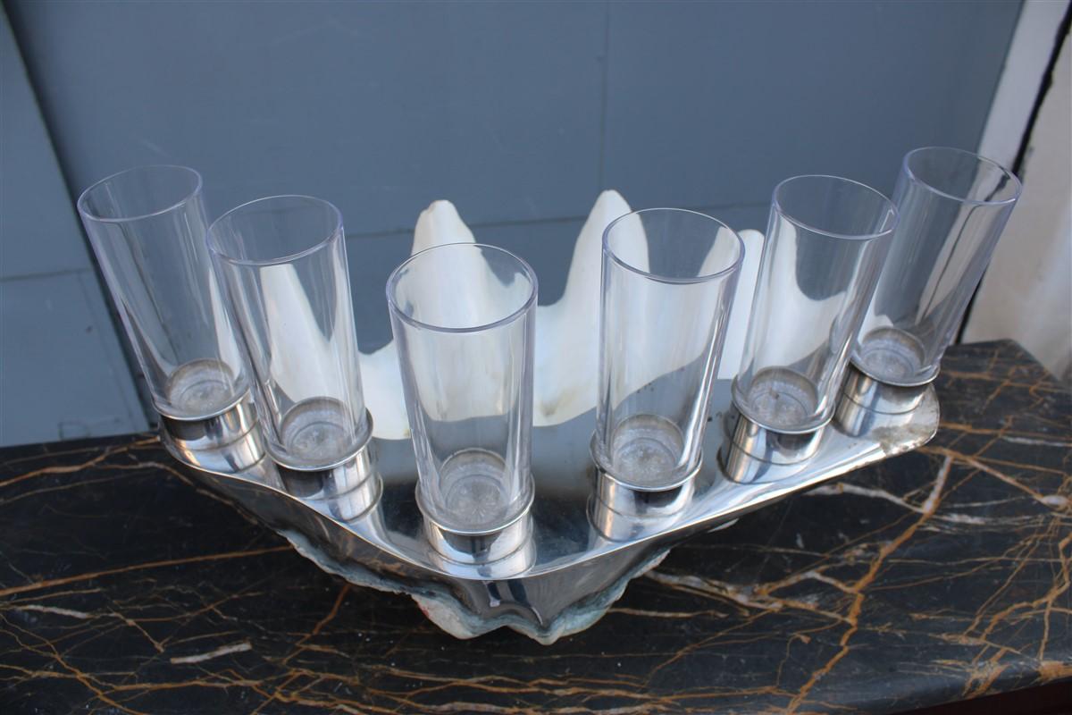 Brass Tridacna Shell With Champagne Glasses Oysters Gabriella Binazzi 1970 For Sale