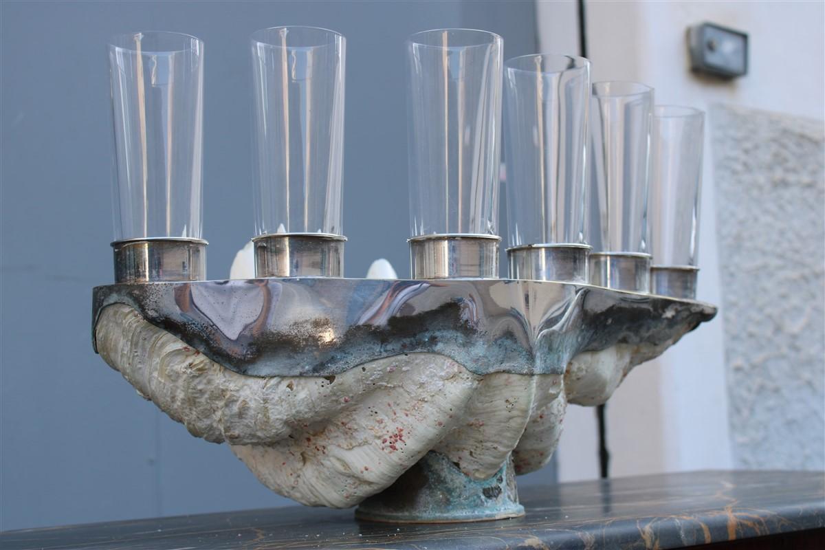 Tridacna Shell With Champagne Glasses Oysters Gabriella Binazzi 1970 For Sale 1