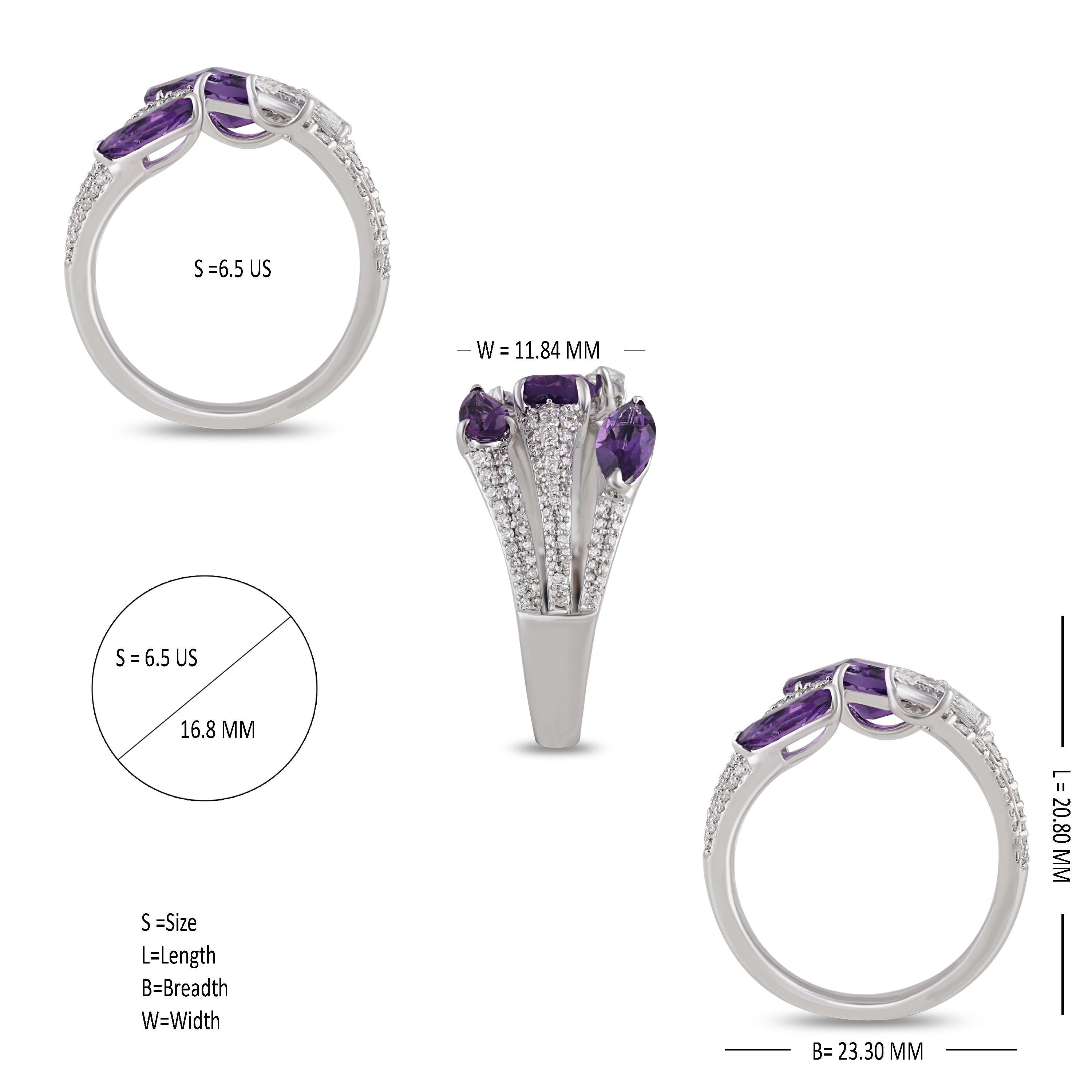 Contemporary Studio Rêves Trident Amethyst and Diamonds Ring in 18 Karat Gold For Sale