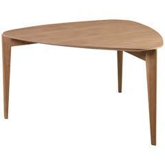 Trident, contemporary table made of ash wood with triangular top, by Morelato