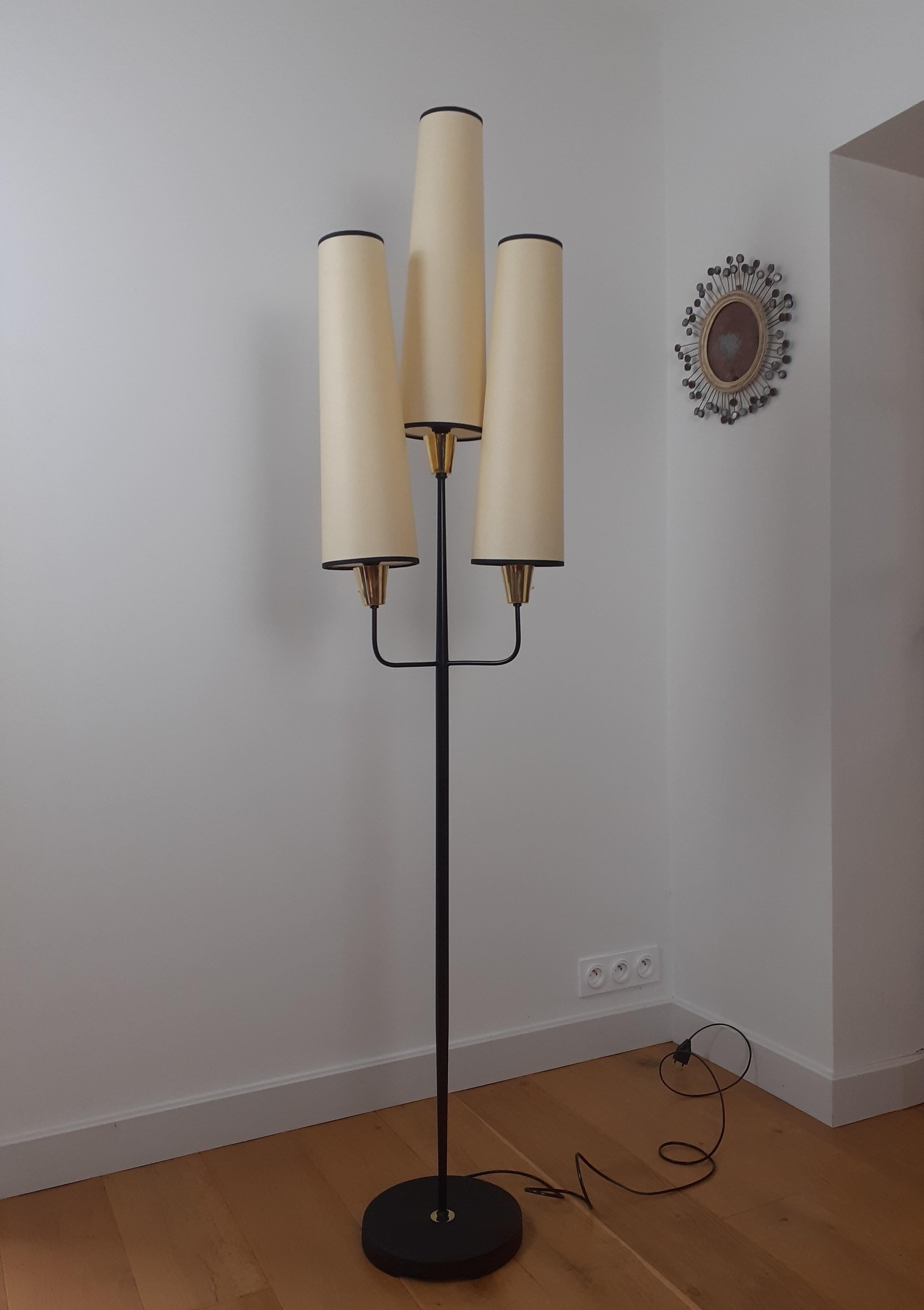 French Trident Floor Lamp, Maison Lunel circa 1950