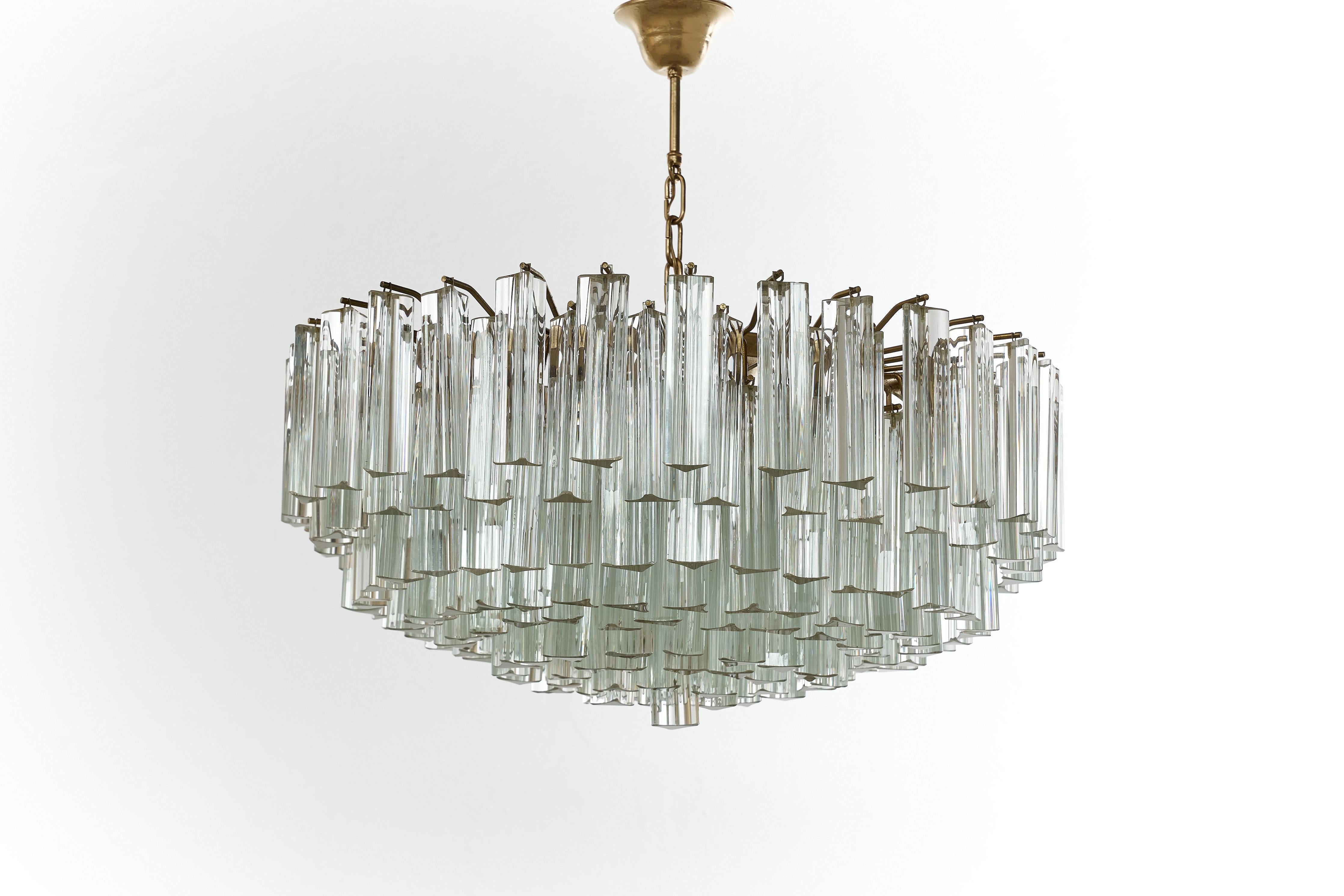 Italian Triedri Chandelier in Murano Glass designed and manufactured by Venini