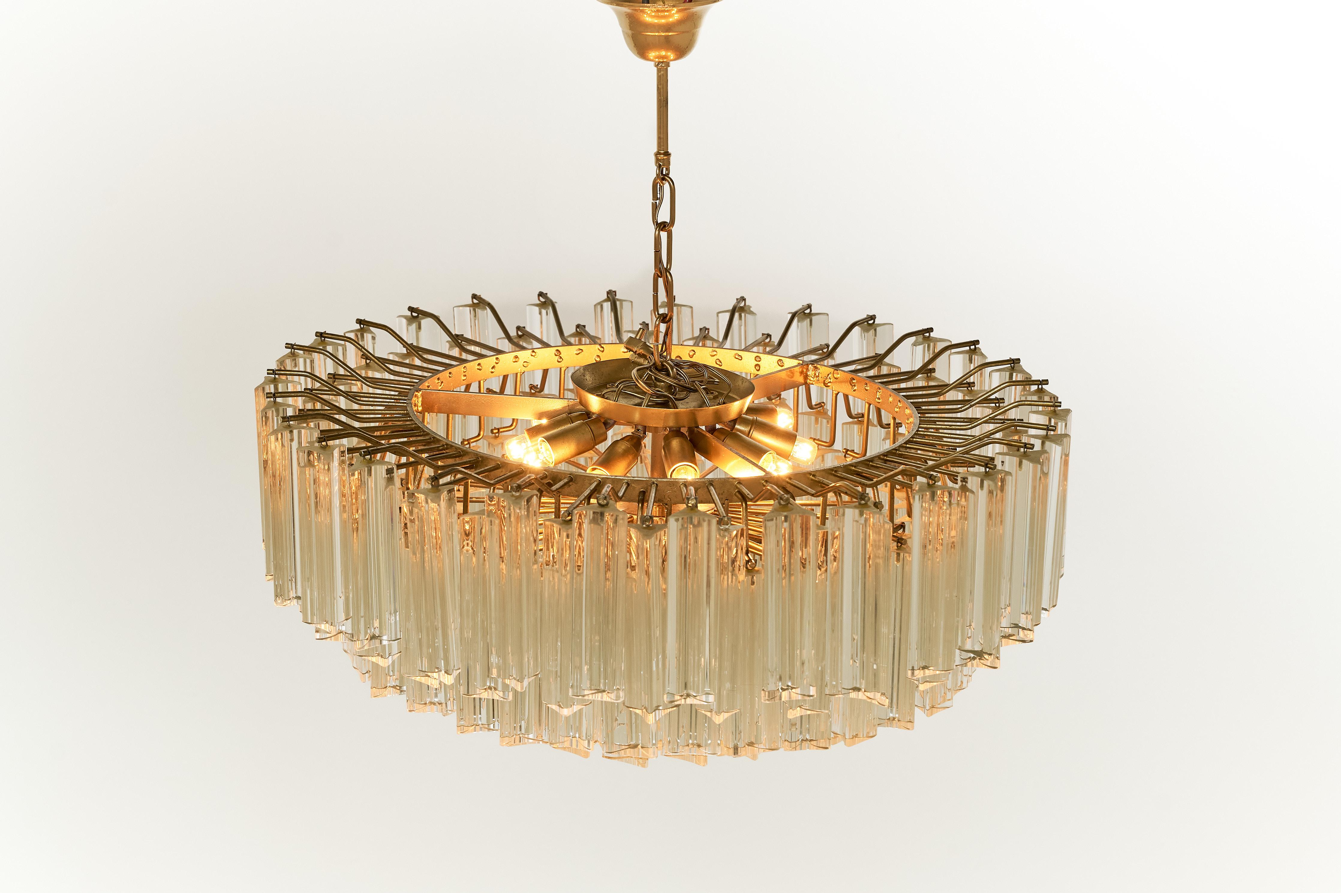 20th Century Triedri Chandelier in Murano Glass designed and manufactured by Venini