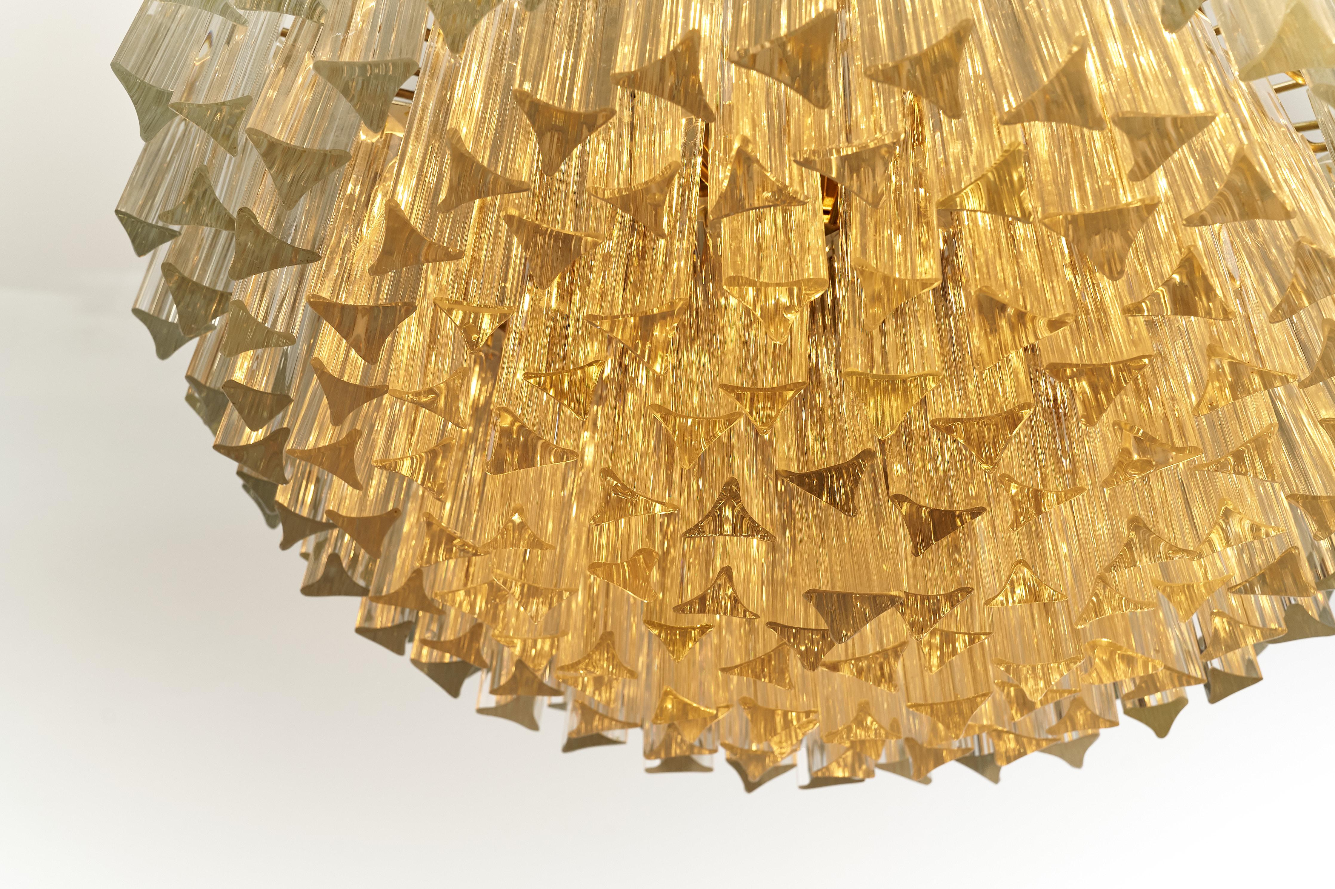 Metal Triedri Chandelier in Murano Glass designed and manufactured by Venini