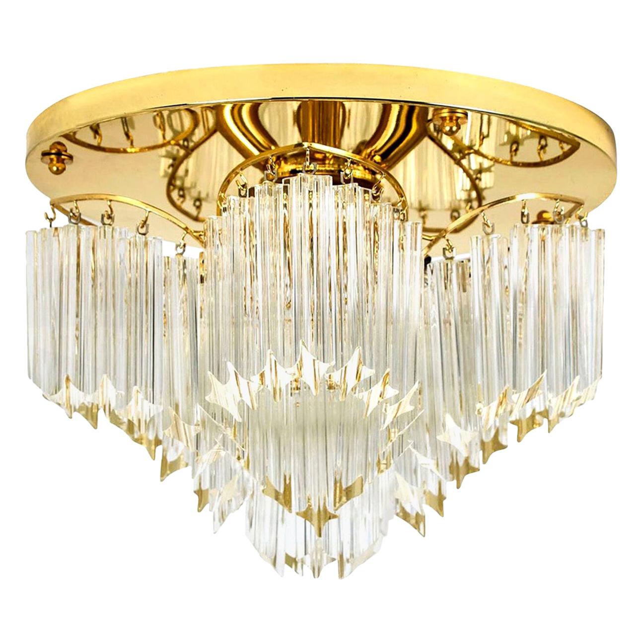 Triedri Crystal Gold-Plated Flush Mount by Venini, Italy