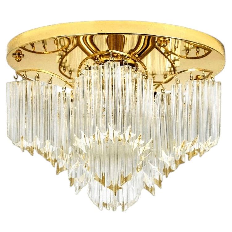 Triedri Crystal Gold-Plated Flush Mount by Venini, Italy For Sale