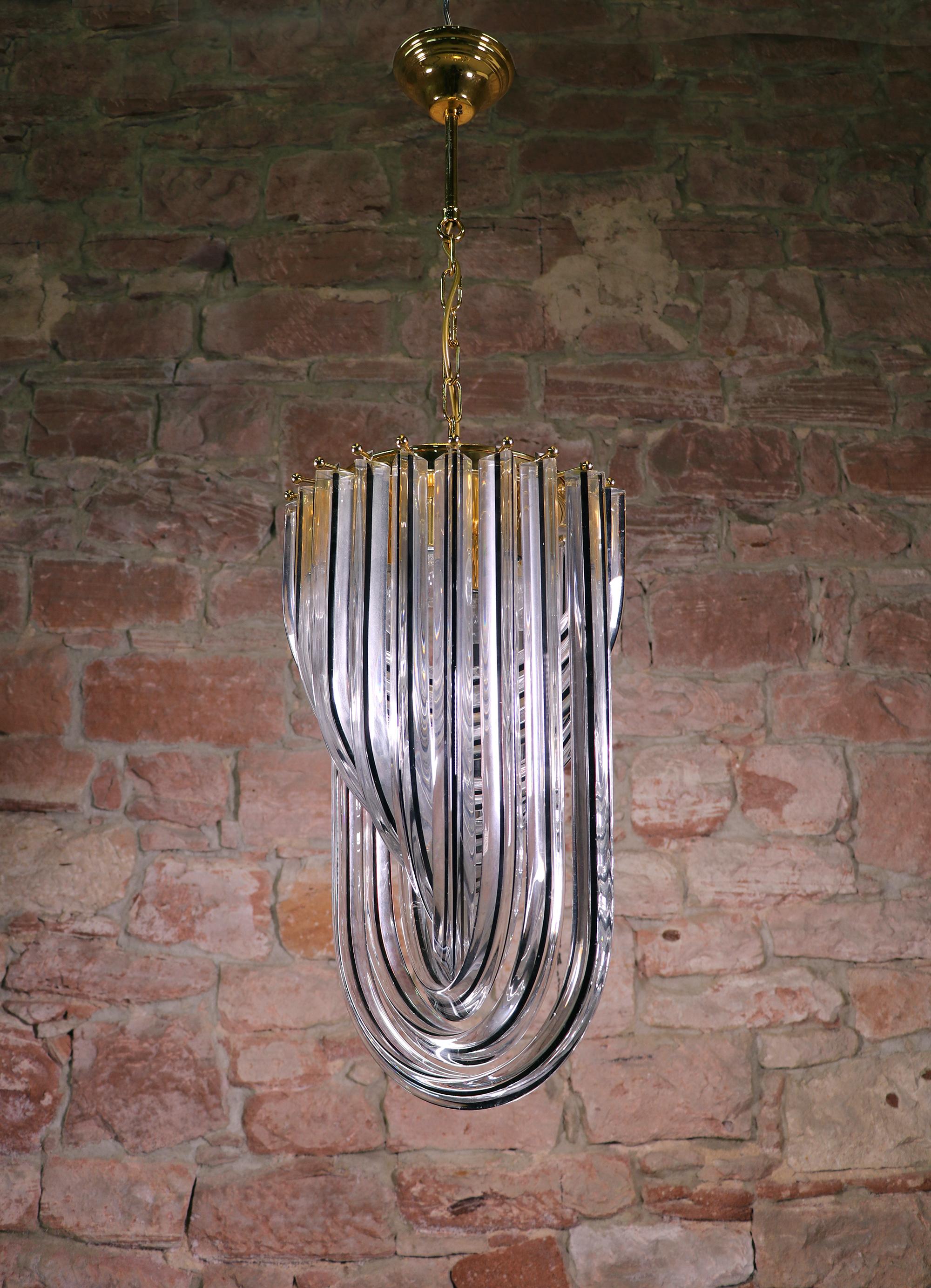 Mid-Century Modern Lustre en verre de Murano Triedri Curvati de Carlo Nason pour Venini, Italie en vente