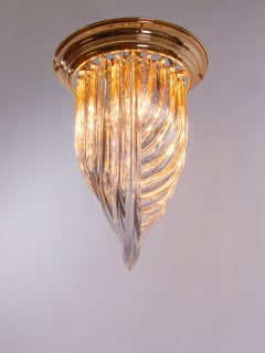Triedri Curvati Murano Glass Flush Mount Chandelier by Carlo Nason, Venini Italy