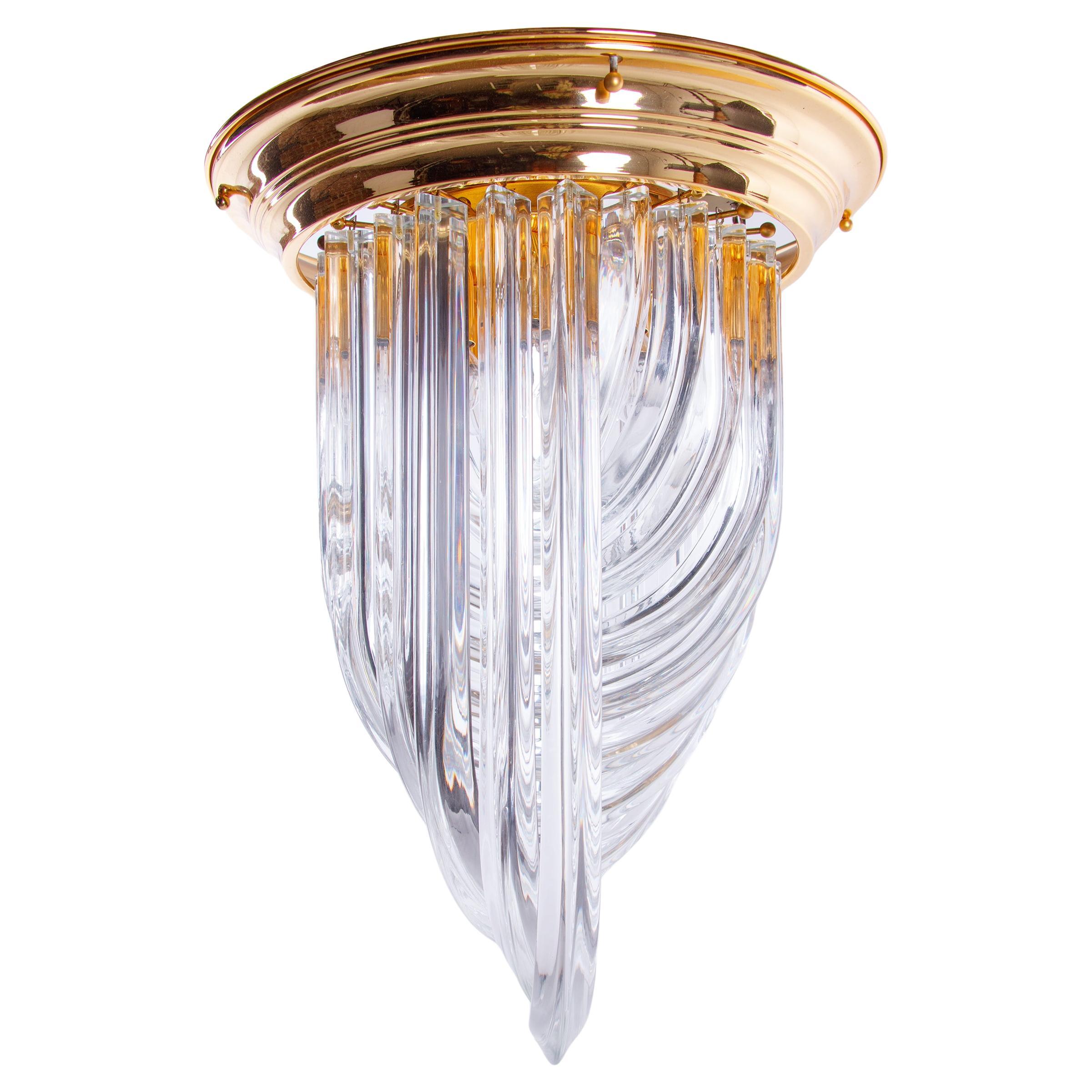 Triedri Curvati Murano Glass Flush Mount Chandelier by Carlo Nason, Venini Italy For Sale