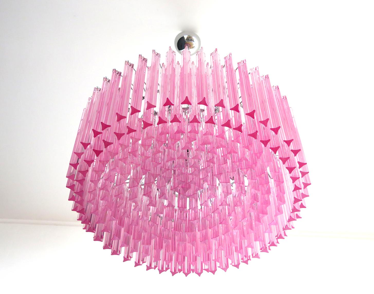 Triedri Glass Chandelier, 265 Pink Prism, Murano For Sale 3