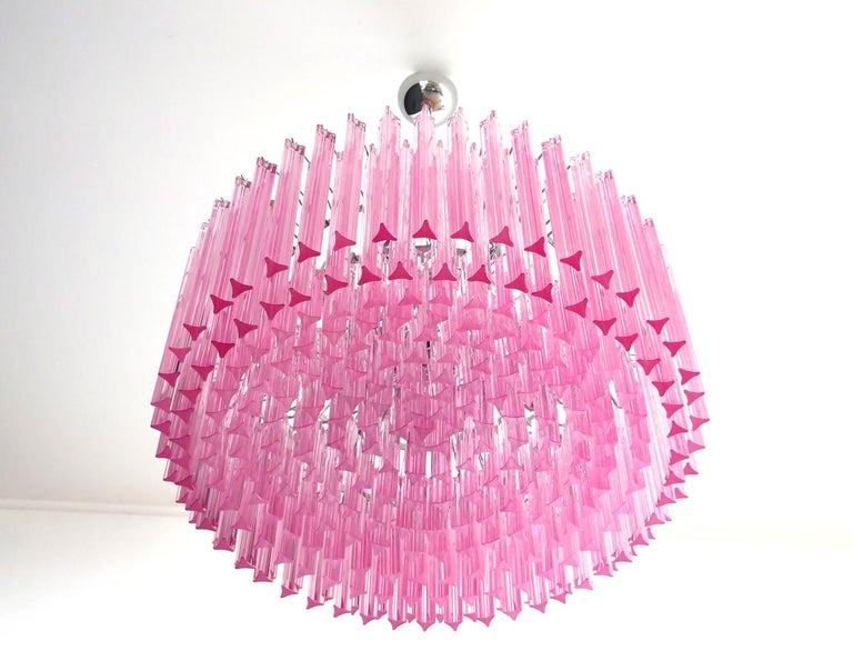 Triedri Glass Chandelier, 265 Pink Prism, Murano For Sale 4