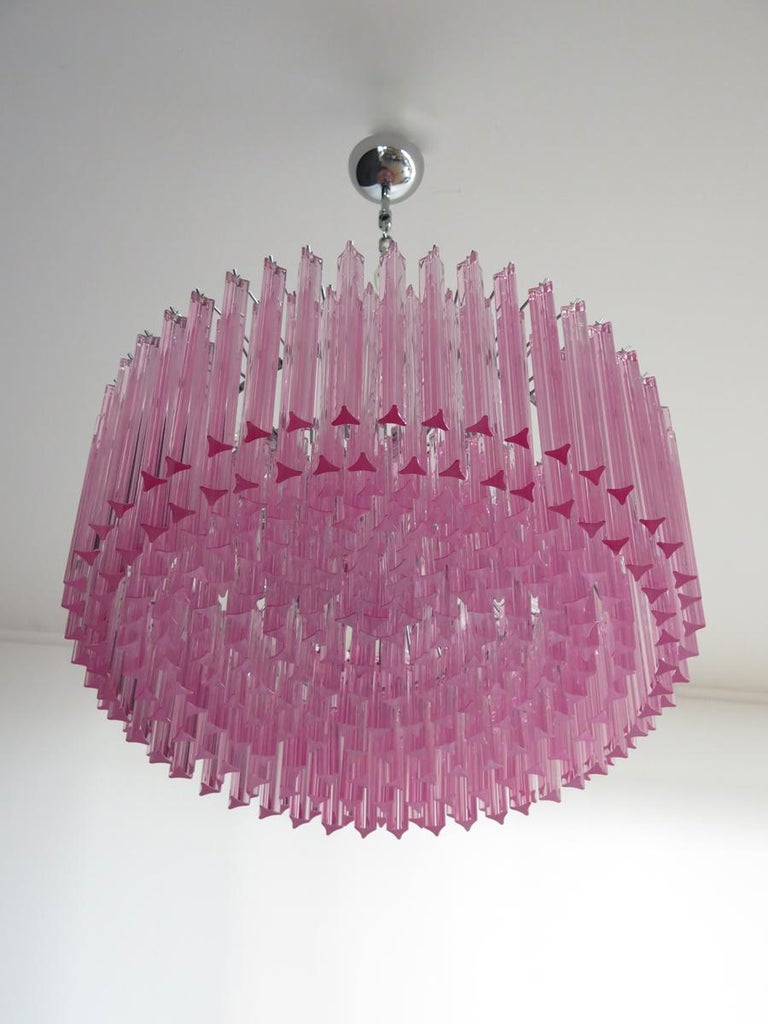 Triedri Glass Chandelier, 265 Pink Prism, Murano For Sale 6
