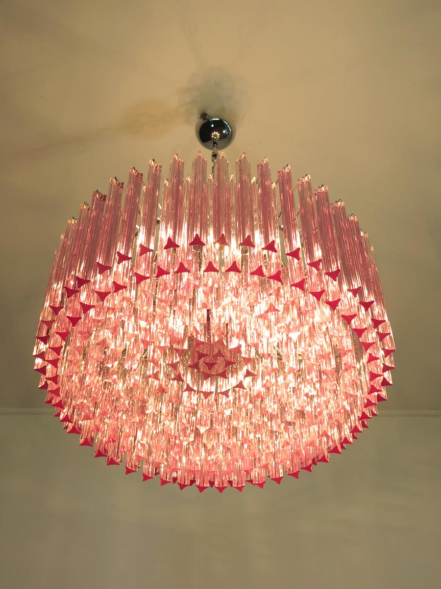 European Triedri Glass Chandelier, 265 Pink Prism, Murano For Sale