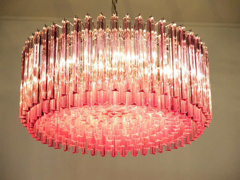 Triedri Glass Chandelier, 265 Pink Prism, Murano In Excellent Condition For Sale In Budapest, HU